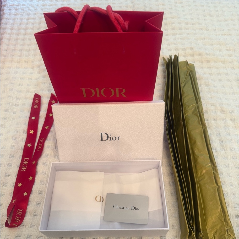 Christian Dior Gift Set. White Box + Red Bag + Dior Ribbon & Gold Tissue paper